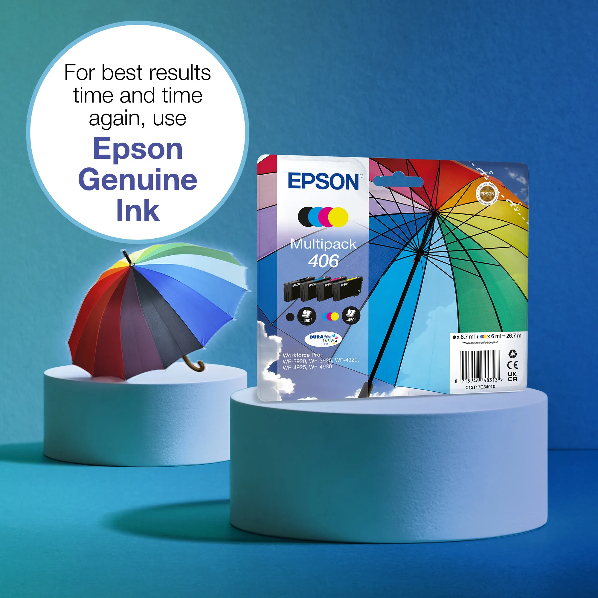 Epson 406 Umbrella -mustekasettipakkaus, musta/syaani/magenta/keltainen, 4 kpl