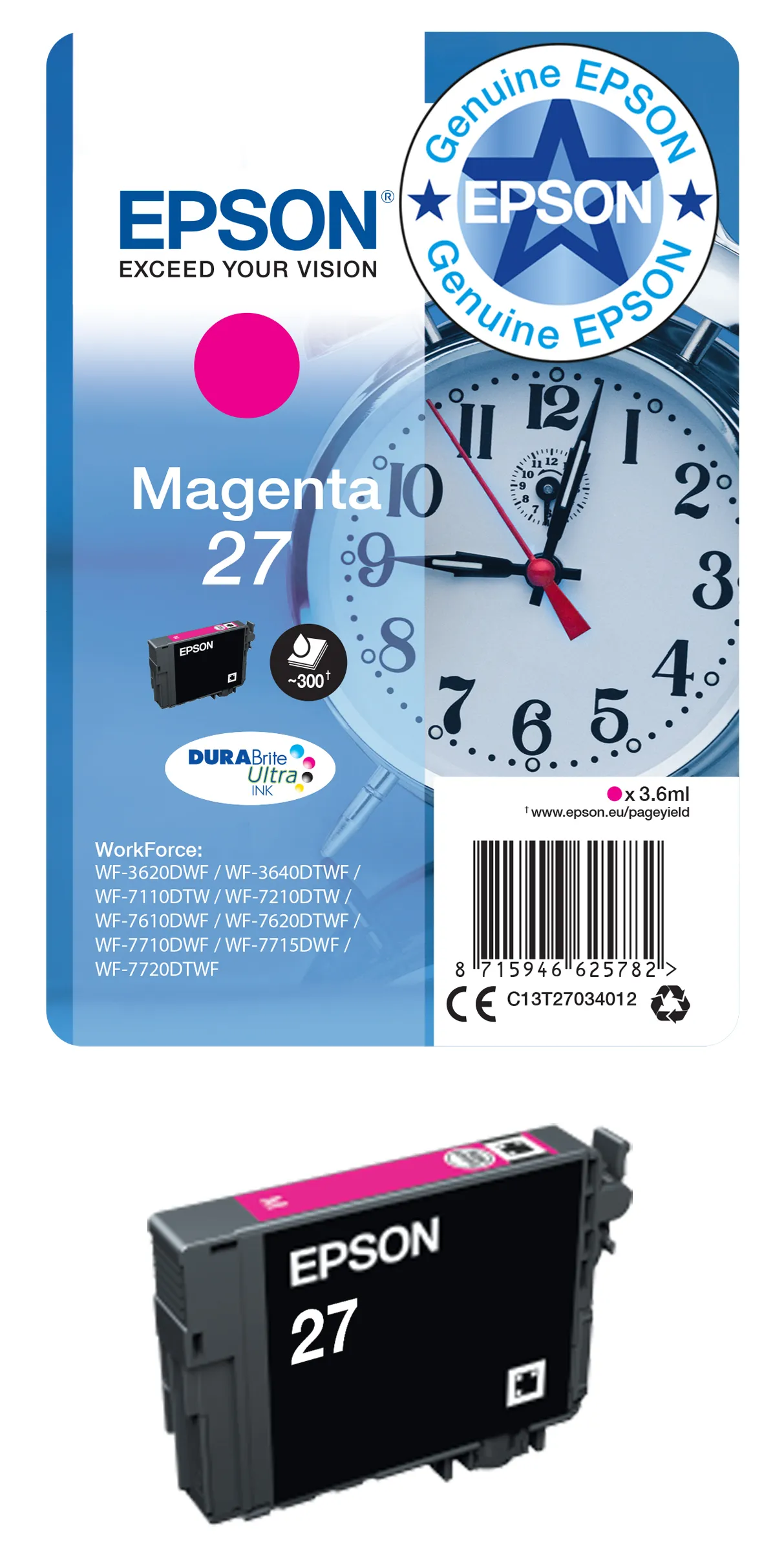 Epson 27XL bl&auml;ckpatron, 10.4 ml, magenta