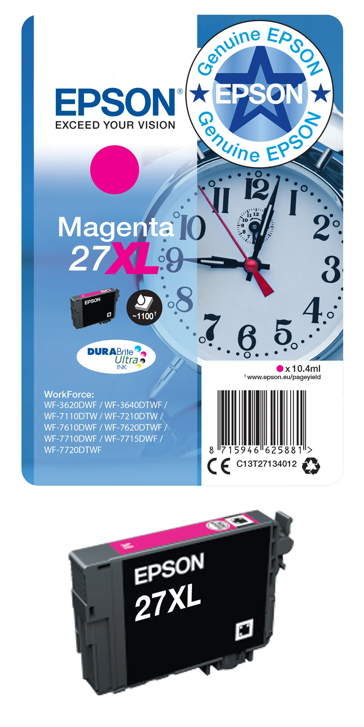 Epson 27XL bl&auml;ckpatron, 10.4 ml, magenta