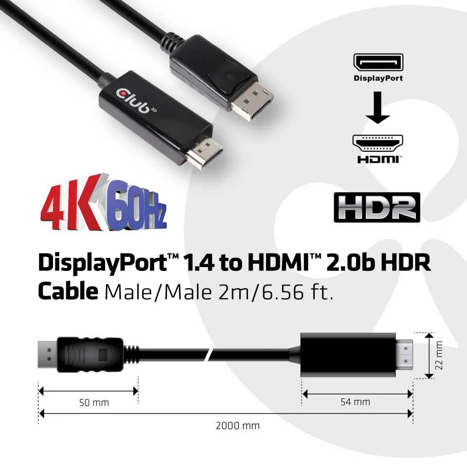 Club 3D DisplayPort 1.4 - HDMI 2.0b - adapter, Black, 2m