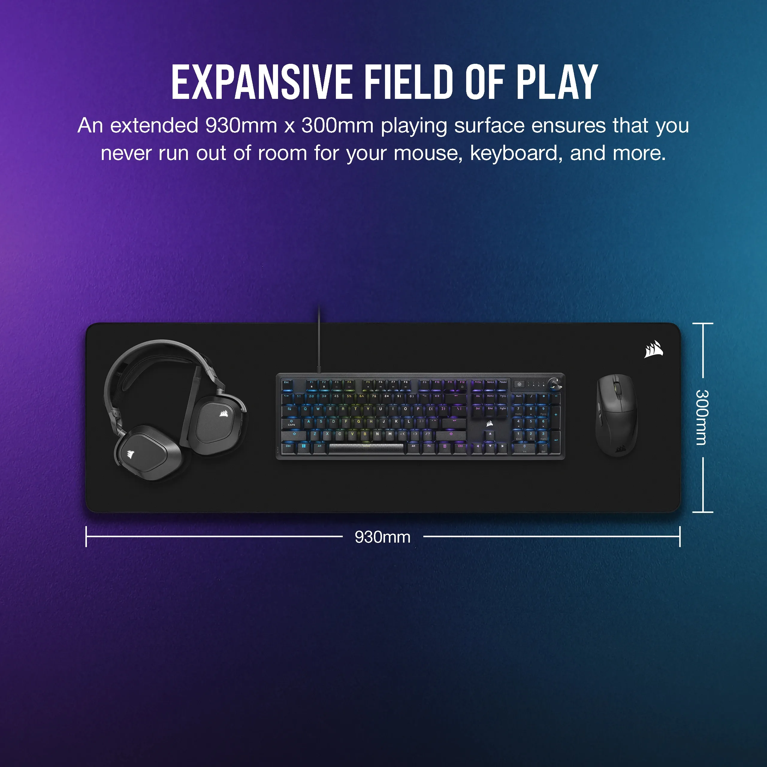 Corsair MM500 v2 Hybrid Cloth Extended -pelihiirimatto, 930x300mm, Musta