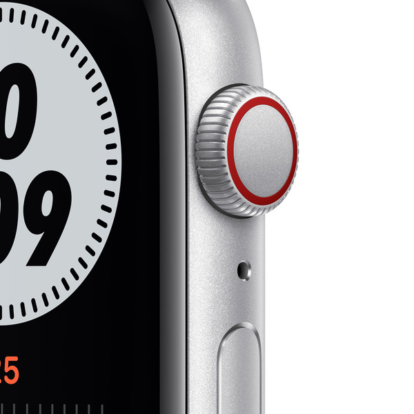 Apple Watch Nike SE GPS + Cellular, 44mm Silver Aluminium Case with Pure Platinum/Black Nike Sport Band - Regular