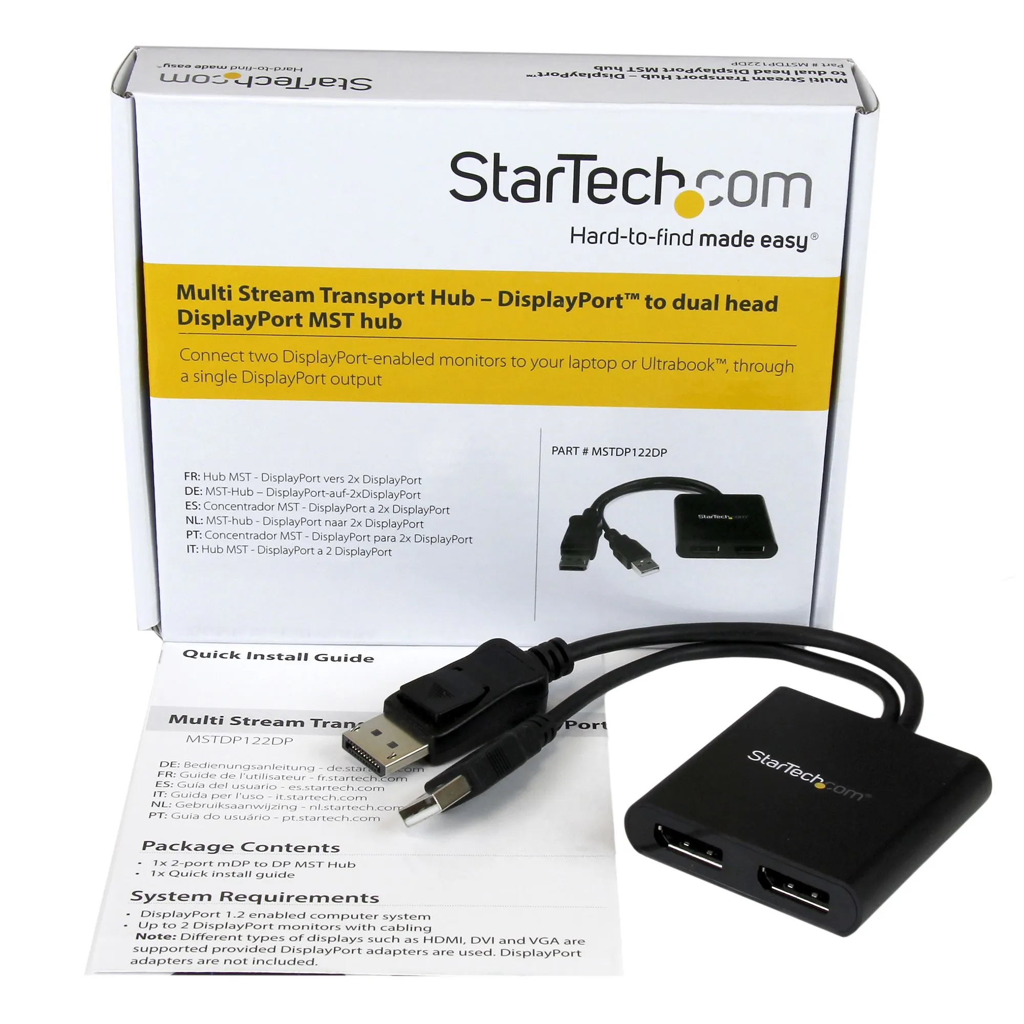 StarTech Dual 4K 30Hz or 1080p 60Hz Computer MST Hub - adapter, Black