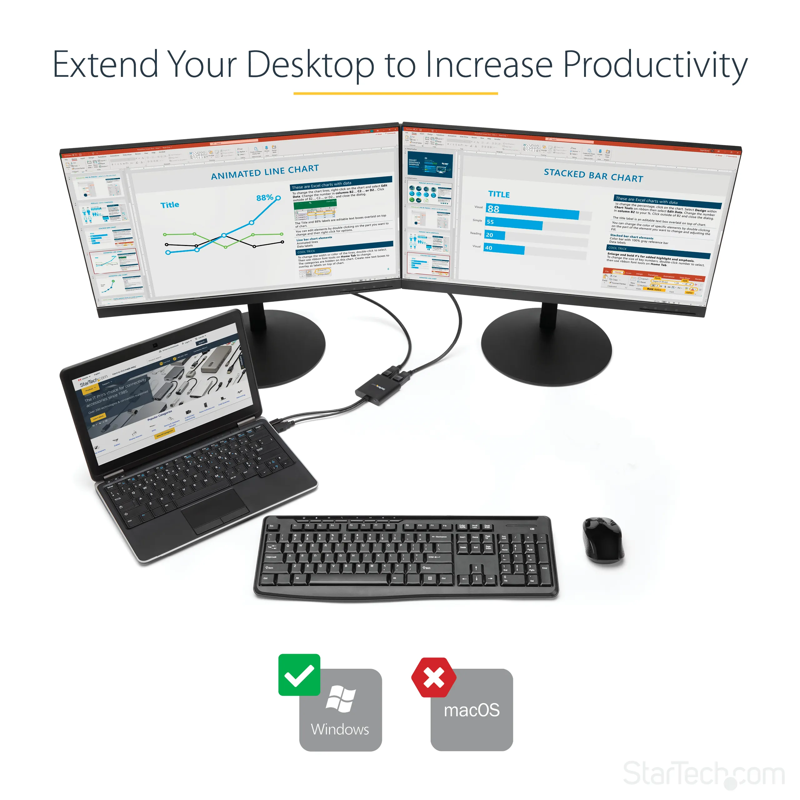 StarTech Dual 4K 30Hz or 1080p 60Hz Computer MST Hub - adapter, Black