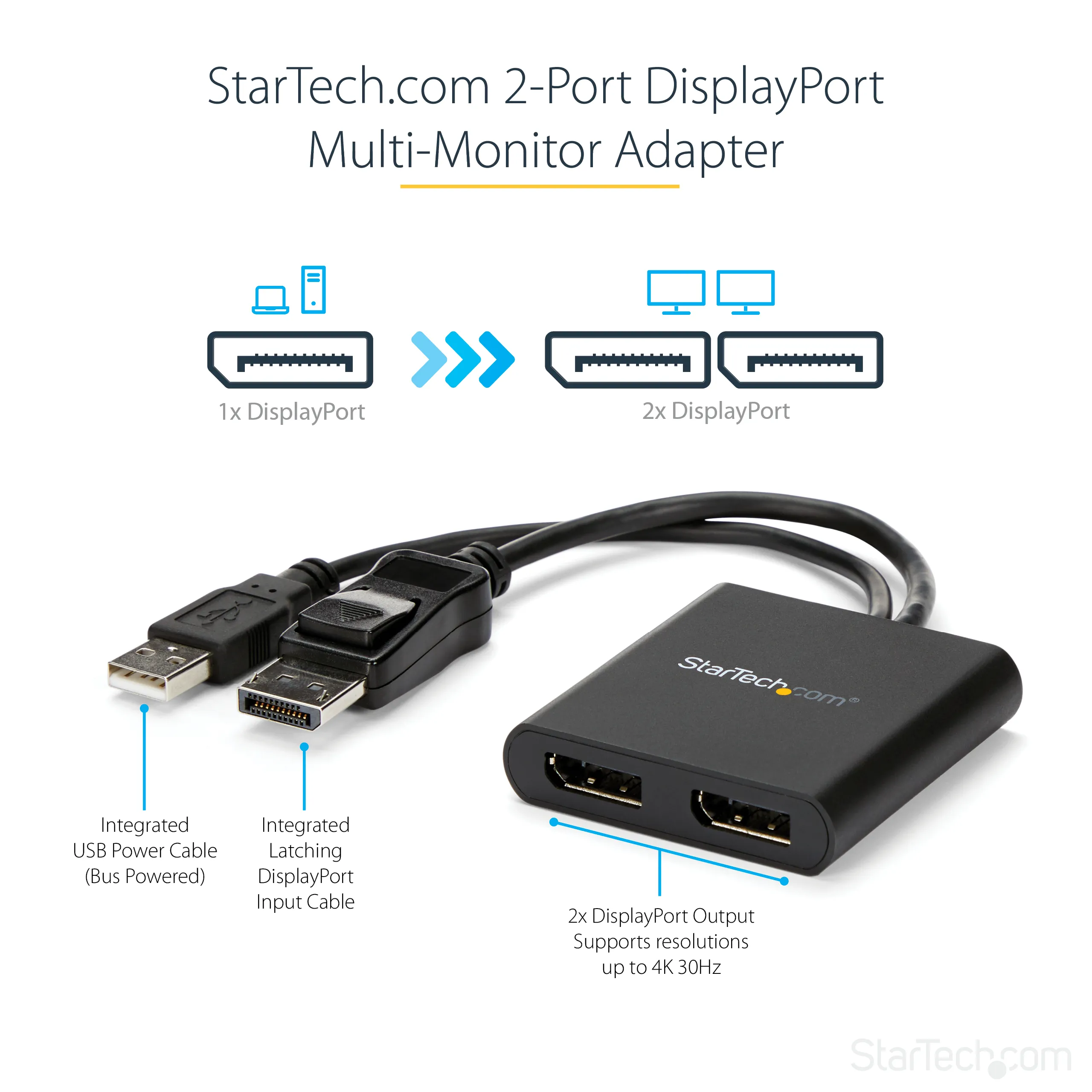 StarTech Dual 4K 30Hz or 1080p 60Hz Computer MST Hub - adapter, Black