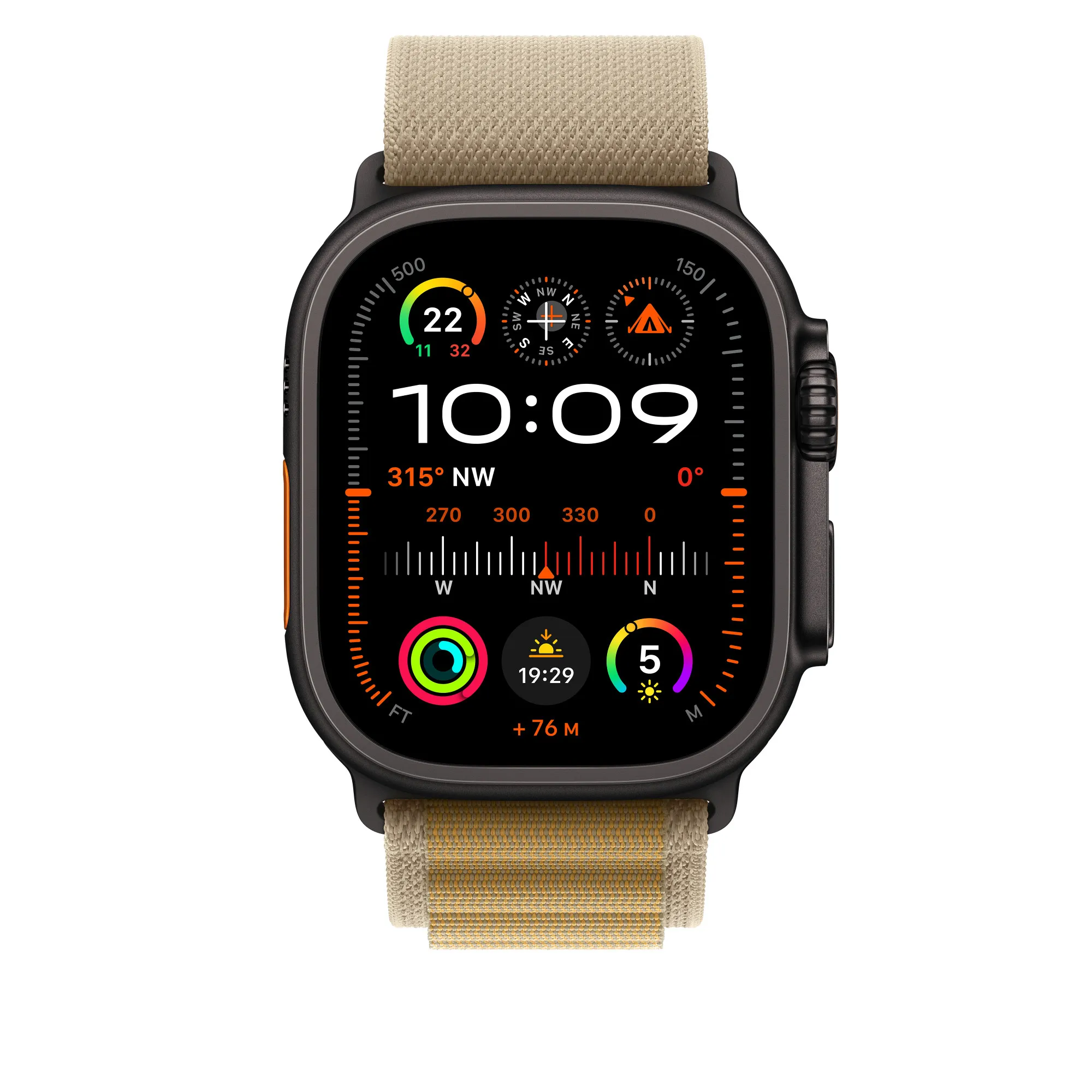 Apple Watch 49 mm -Alpine-ranneke, Sahara / Mustatitaani, Suuri