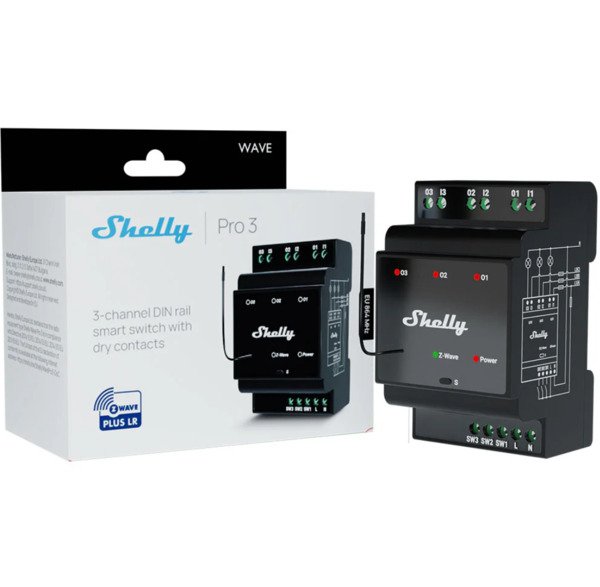 Shelly Wave Pro 3 LR -3-channel dry contact relay