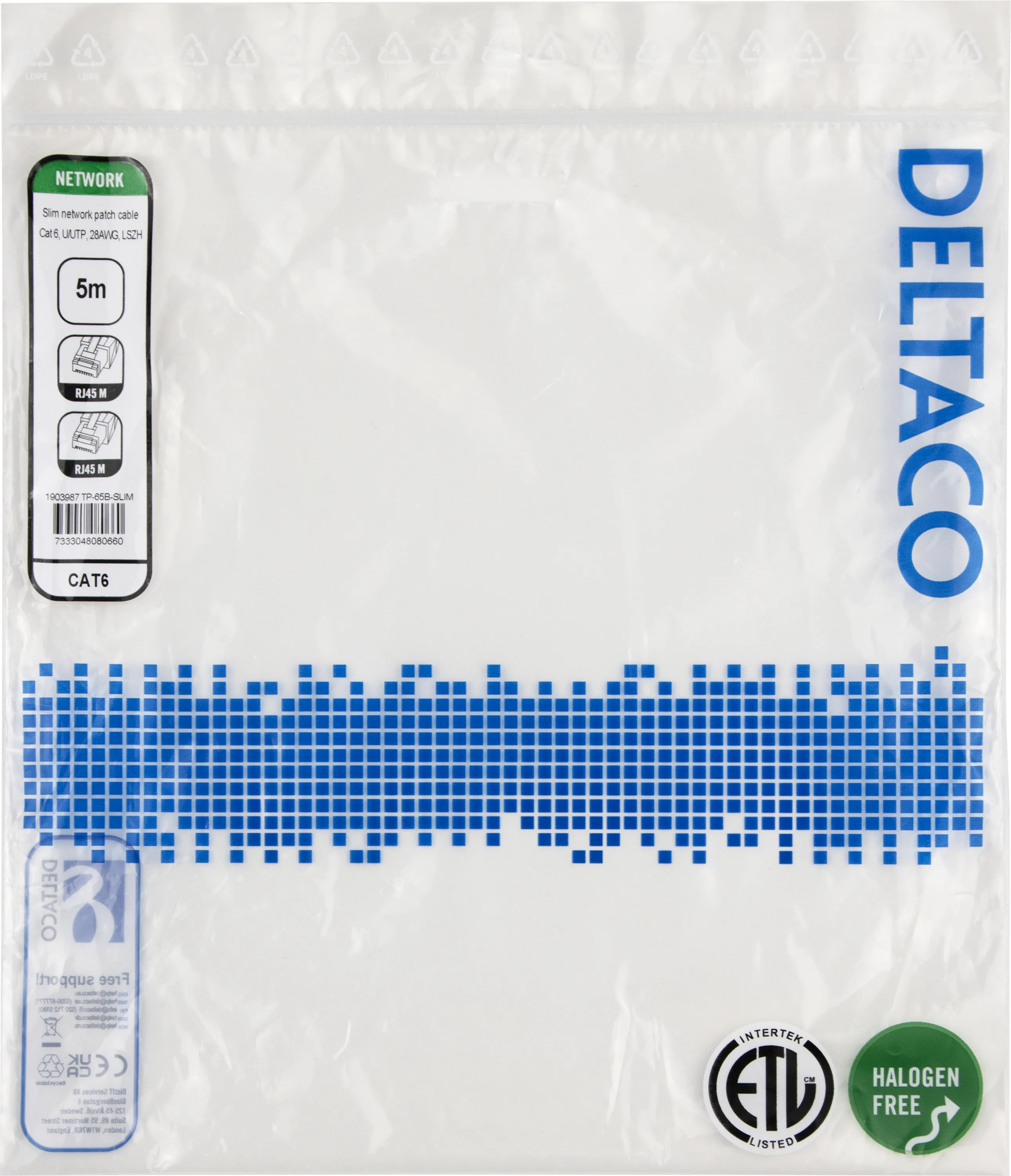 Deltaco Cat6 UTP RJ45 5m Network Cable, Blue