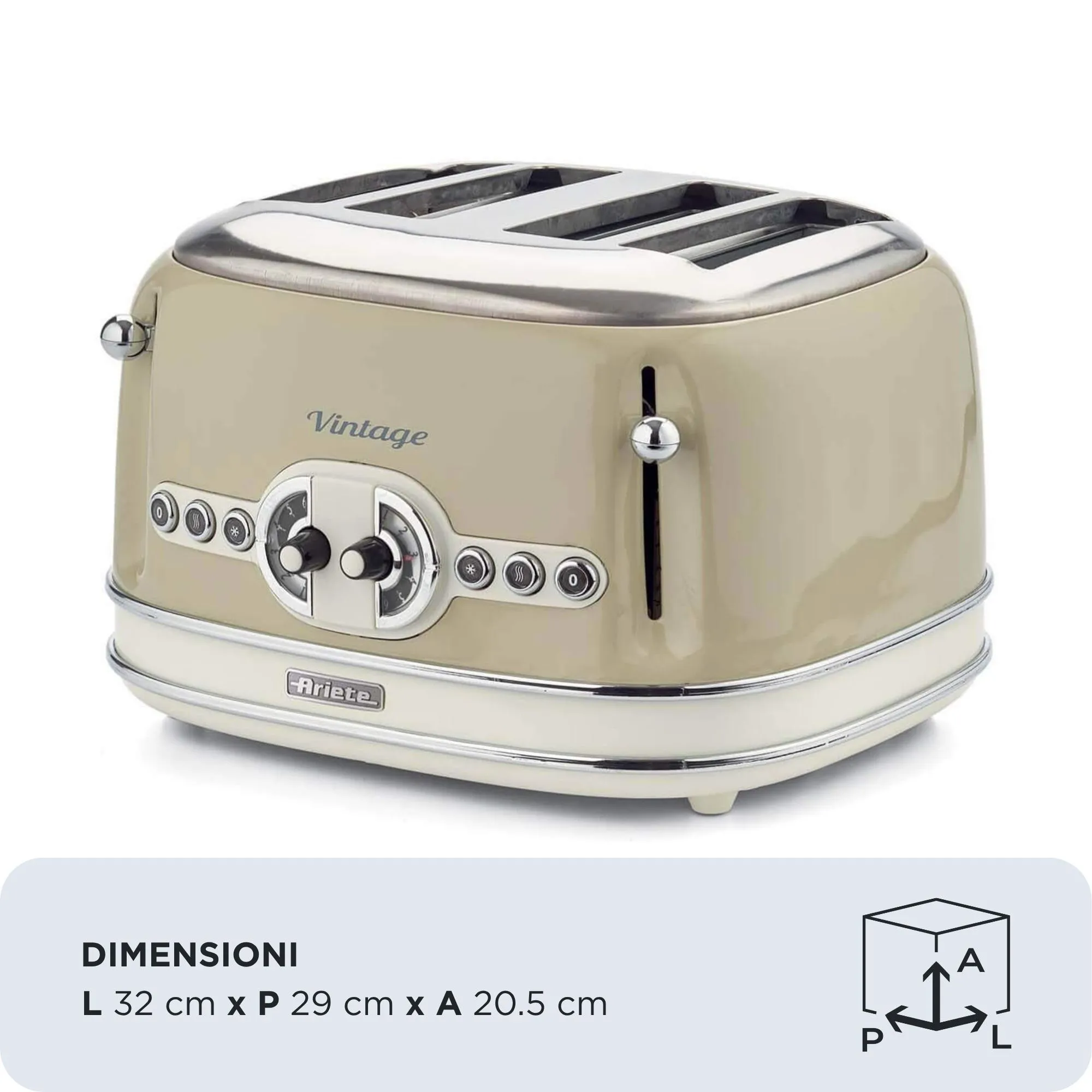 (Bargains) Ariete Vintage 4-slot toaster 156 (beige, 1,600 watts, for 4 slices of toast)