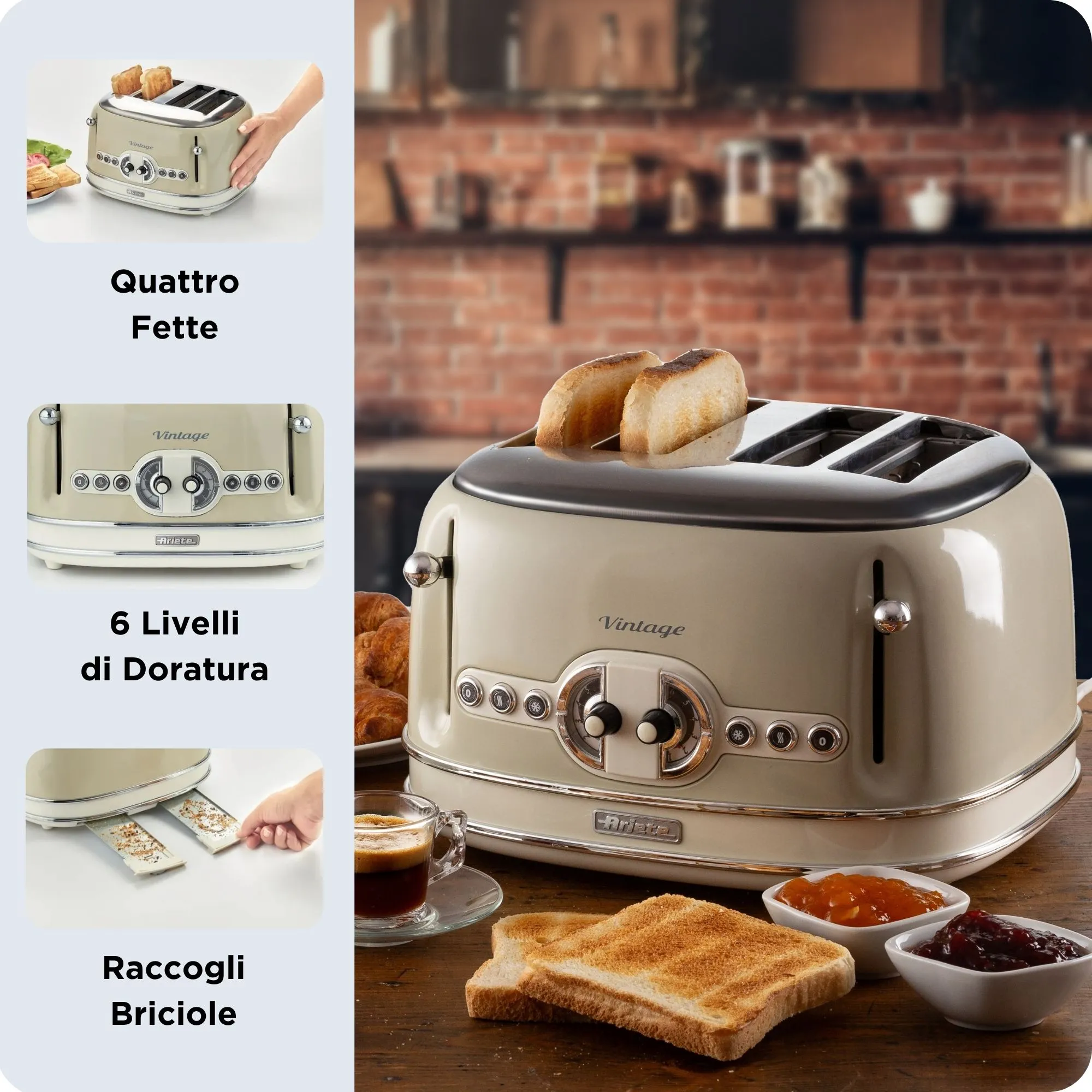 Ariete Vintage - toaster, 4 slices, blue