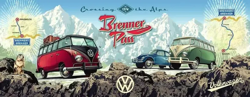 Ravensburger Panorama: With the Bulli over the Brenner - puzzle, 1000 pcs