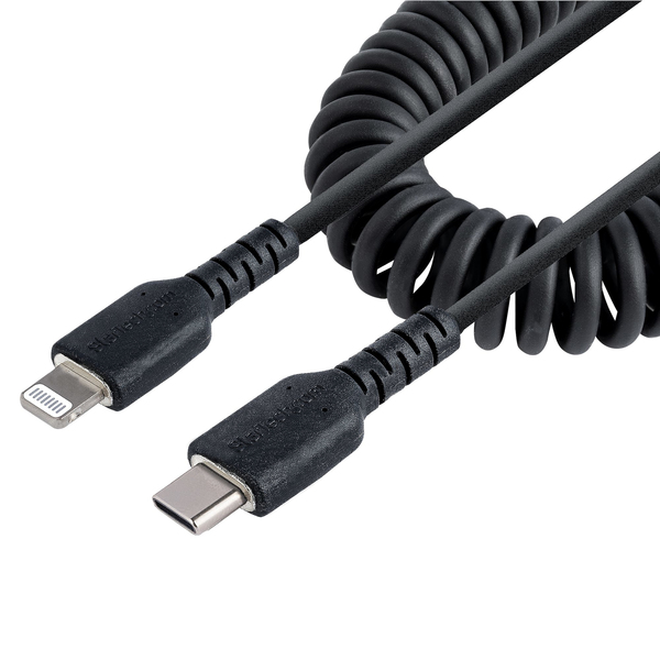 USB C TO LIGHTNING CABLE - 50CM - (20IN) COILED CABLE BLACK