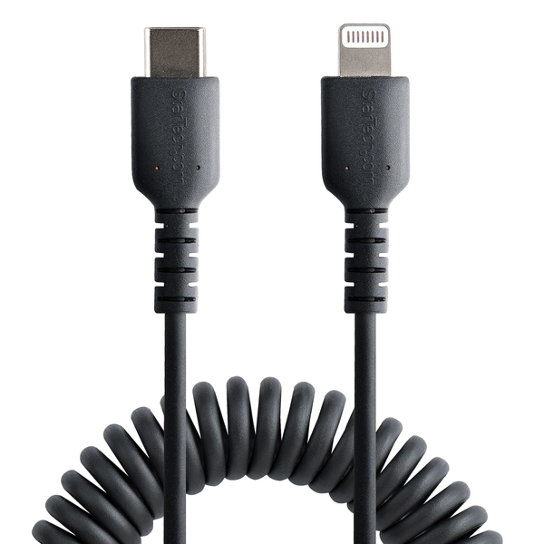 USB C TO LIGHTNING CABLE - 50CM - (20IN) COILED CABLE BLACK