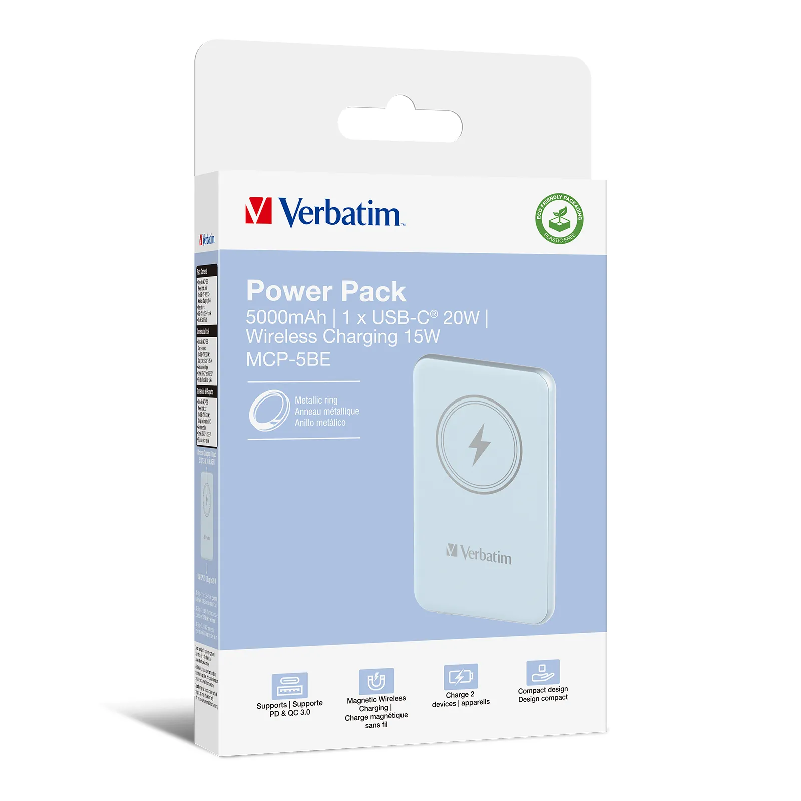 Verbatim Charge n Go Magnetic Wireless -varavirtalähde, 5000 mAh, Sininen