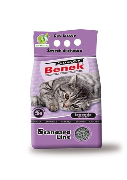 Super Benek Standard Lavender bentonit klumpbildande kattsand, parfymerad, l&aring;g spridning, 5 l
