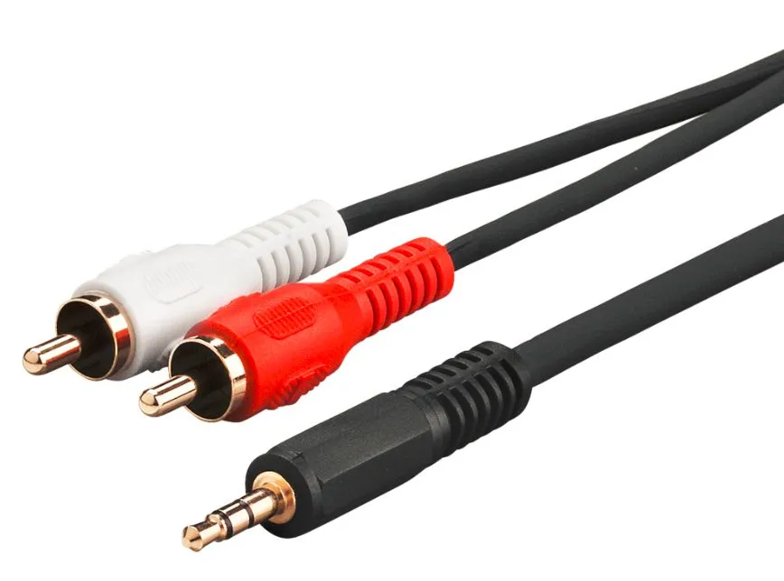 MicroConnect 3,5 mm &ndash; 2x RCA kullattu -audiokaapeli, 3 m, musta