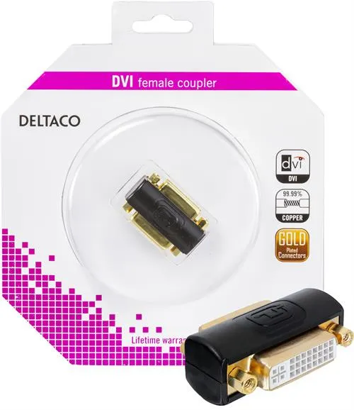 DELTACO DVI-sovitin Dual Link, DVI-I na-na, musta