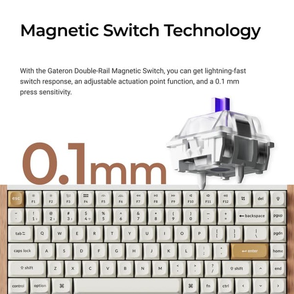 Keychron K2 HE SE -langaton mekaaninen pelin&auml;pp&auml;imist&ouml;, Gateron Double-Rail Magnetic, valkoinen / vaalea puu