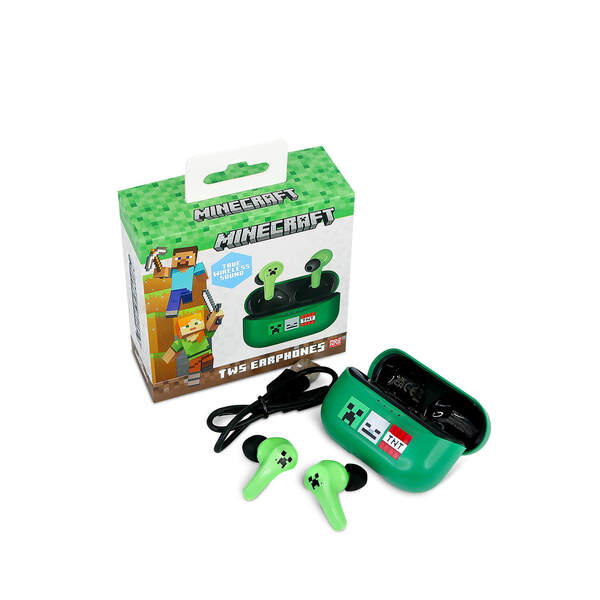 Minecraft Creeper TWS Slide Wireless Earbuds, Green