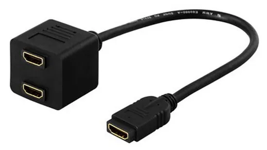 Deltaco  19-pin HDMI &ndash; 2 x HDMI - adapter, Black