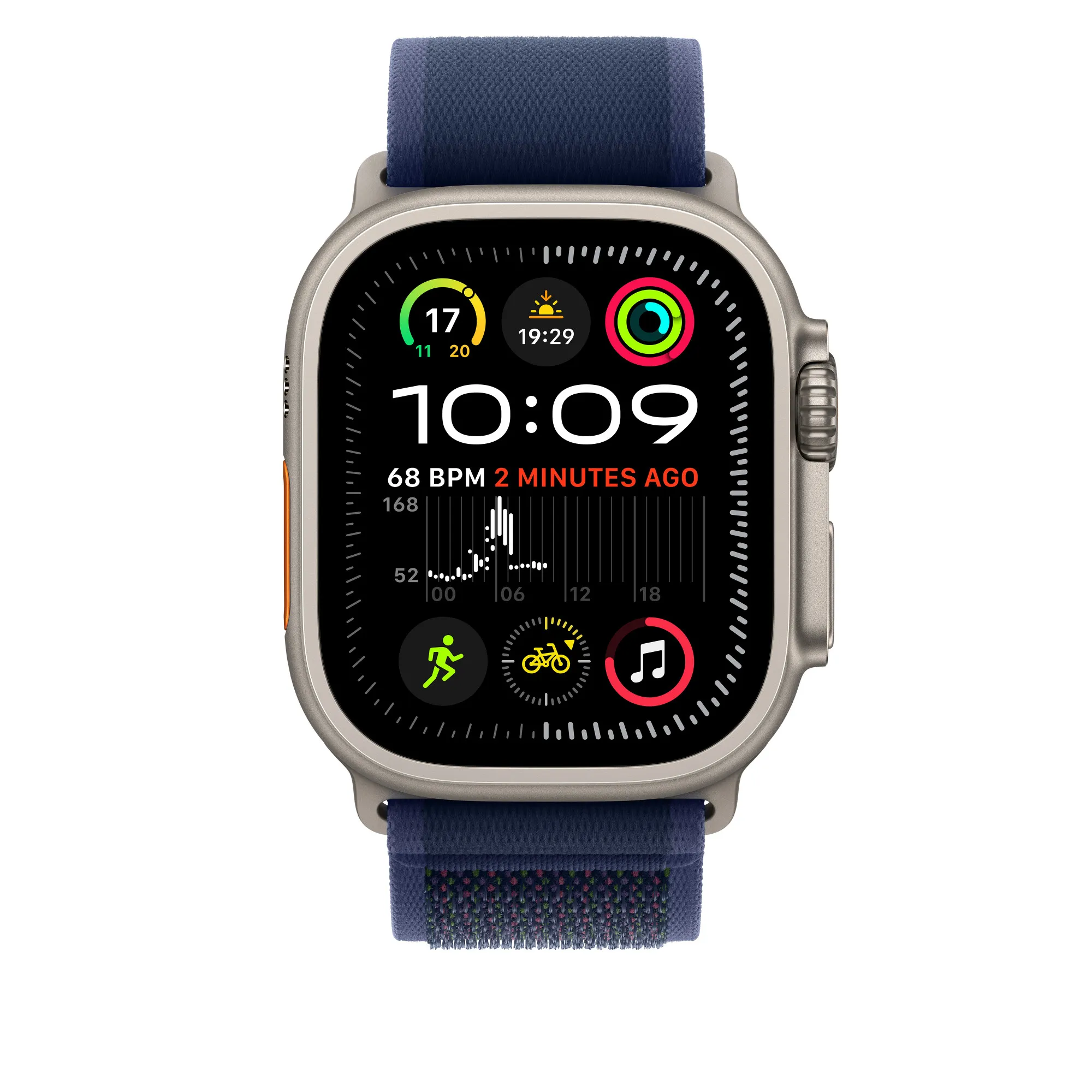 Apple Watch 49 mm - Terrängloop, Blå / Naturligt titan, S/M
