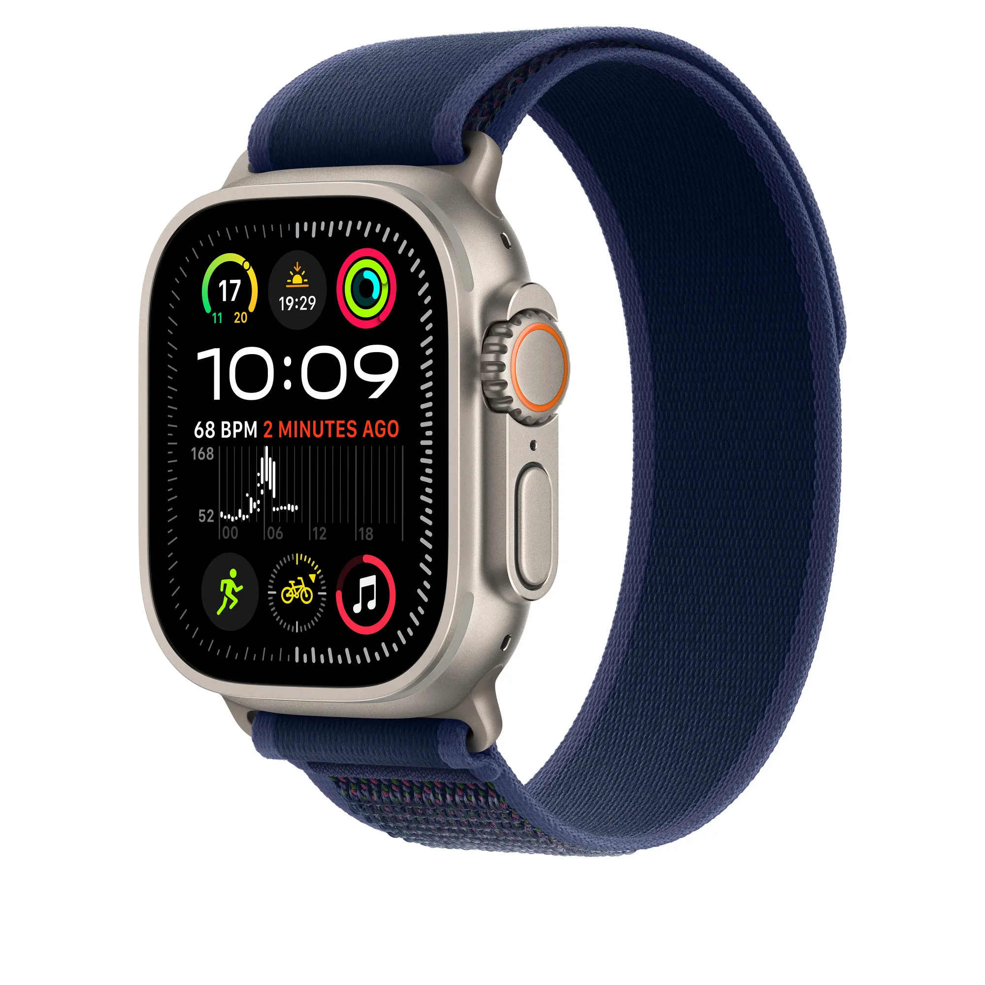 Apple Watch 49 mm - Terrängloop, Blå / Naturligt titan, S/M