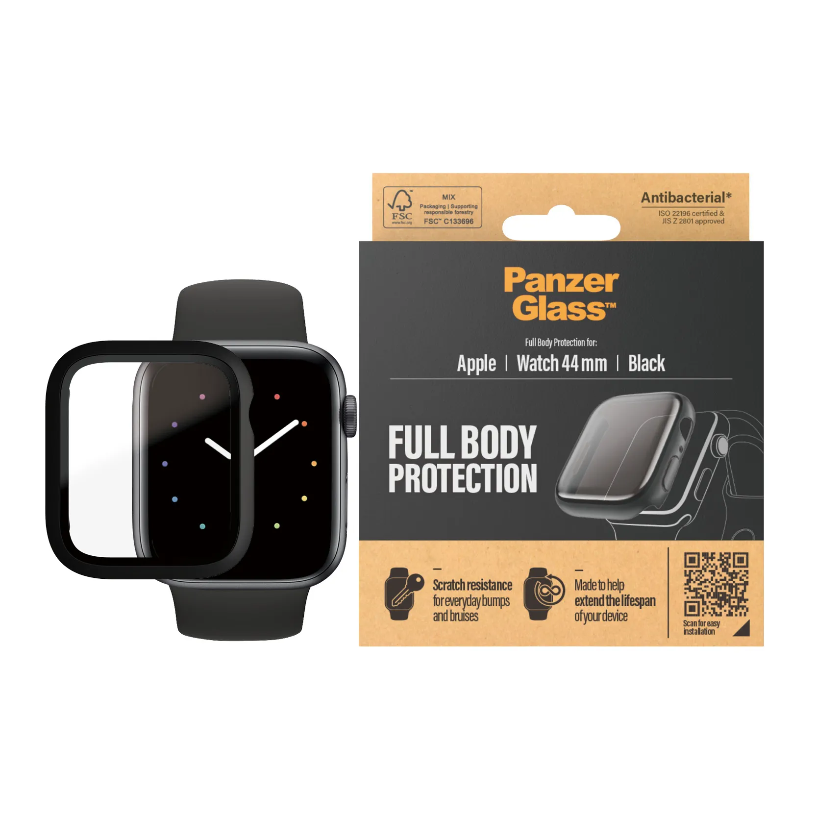 PANZERGLASS APPLE WATCH 4/5/6/S - E 44MM GLASS FULL BODY BLACK AB