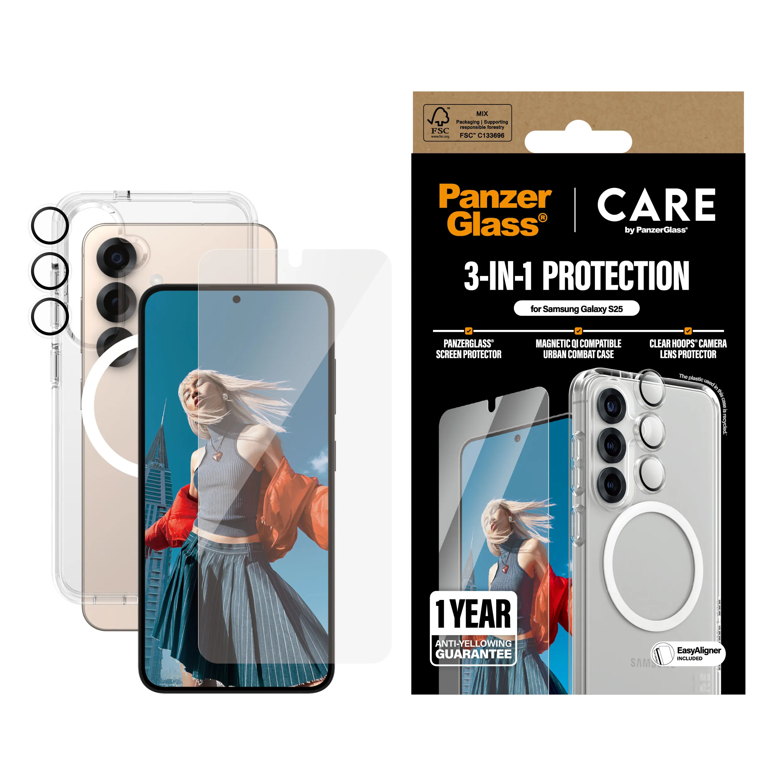PanzerGlass CARE by PanzerGlass Flagship 3-in-1 Bundle, Galaxy S25 -suojakuori, l&auml;pin&auml;kyv&auml;