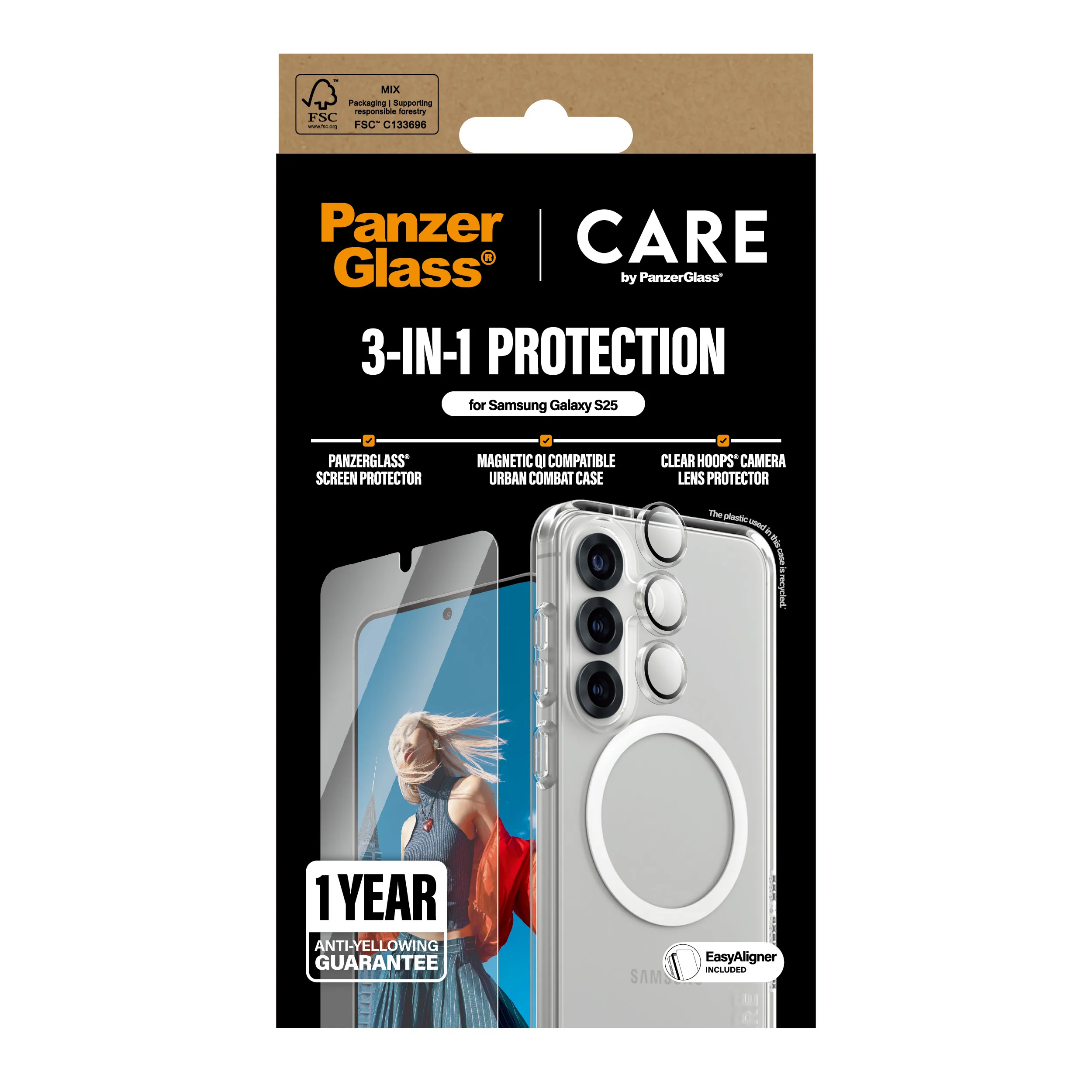 PanzerGlass CARE by PanzerGlass Flagship 3-in-1 Bundle, Galaxy S25 -suojakuori, l&auml;pin&auml;kyv&auml;