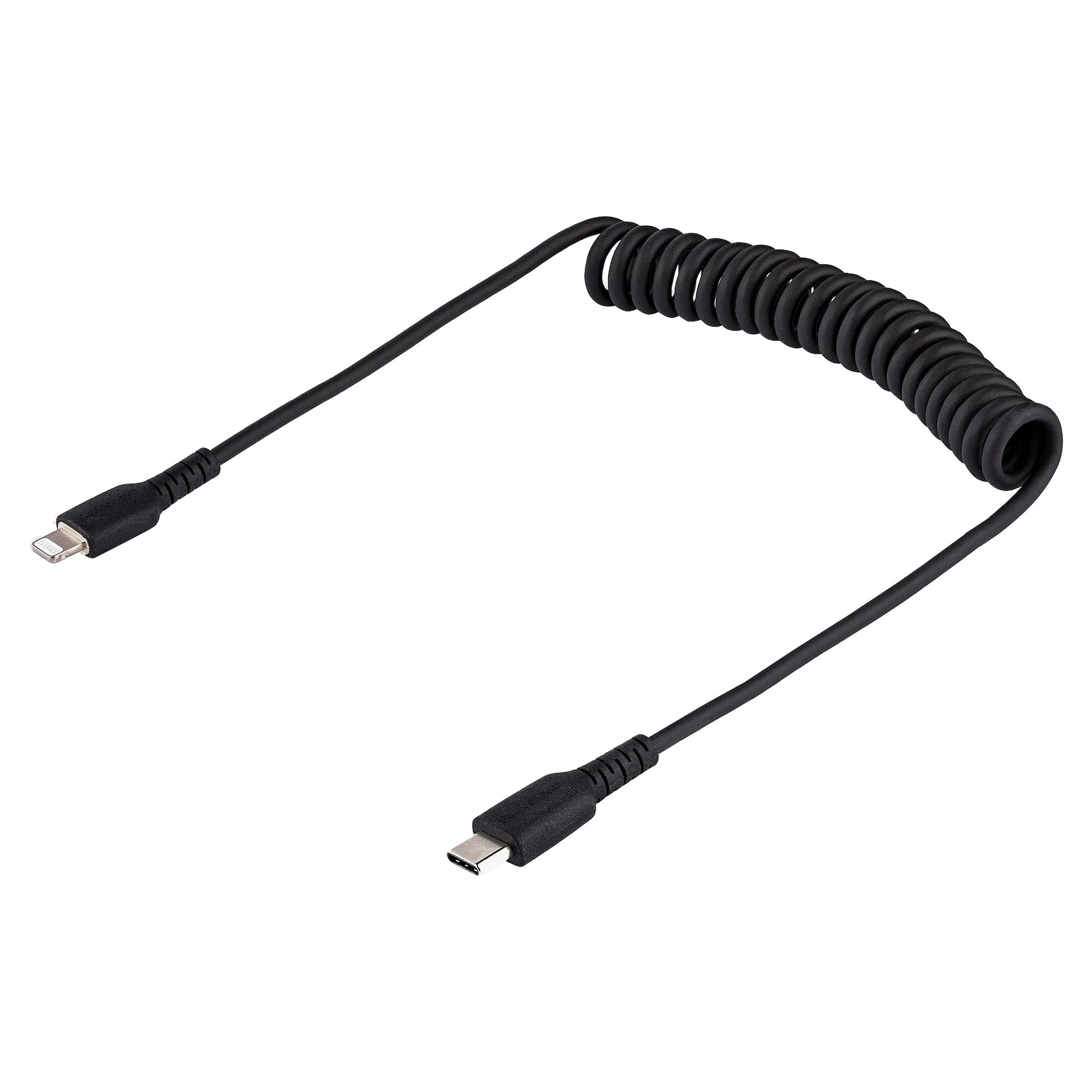 USB C TO LIGHTNING CABLE - 50CM - (20IN) COILED CABLE BLACK