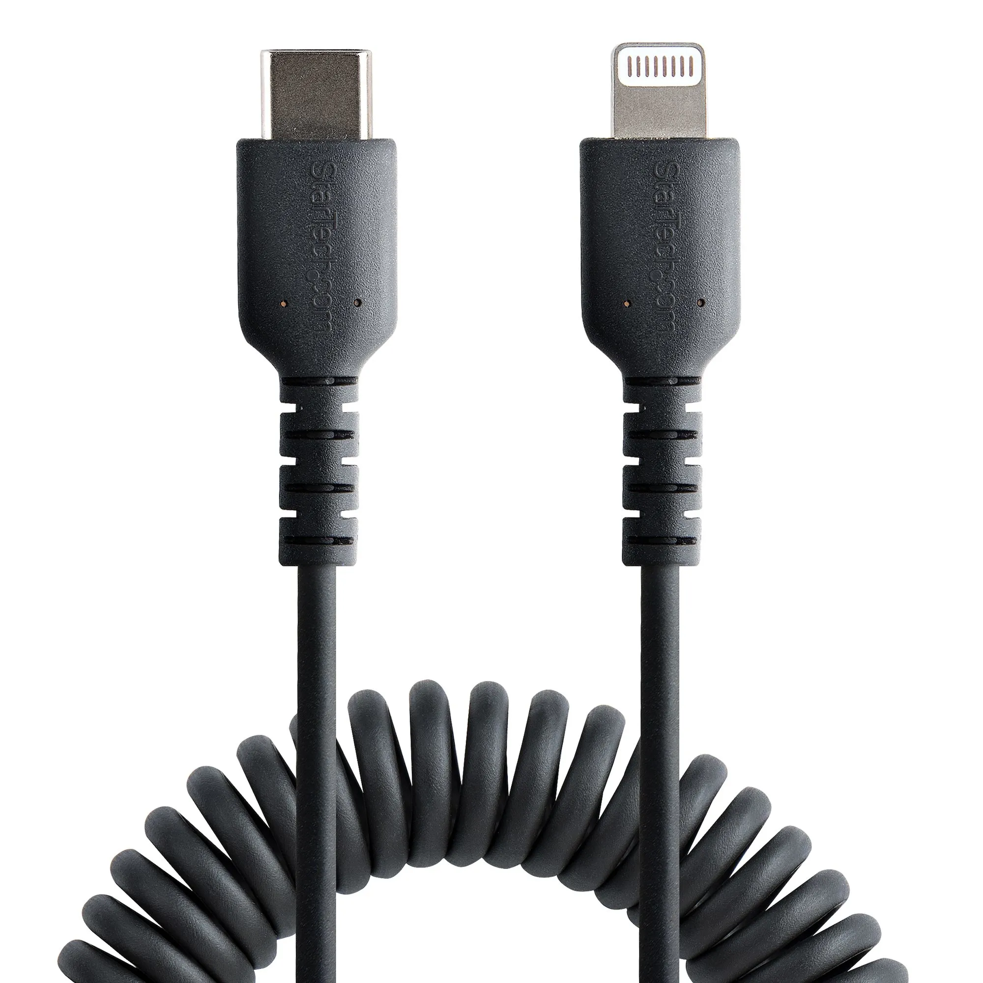 USB C TO LIGHTNING CABLE - 50CM - (20IN) COILED CABLE BLACK