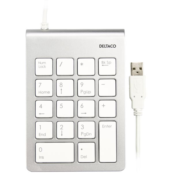 DELTACO ohut numeron&auml;pp&auml;imist&ouml;, riippumaton Num Lock-n&auml;pp&auml;in, USB, 0,8