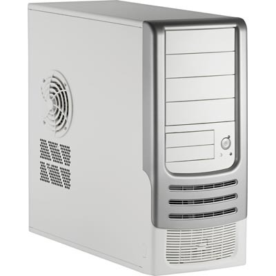 Compucase miditower, ei virtal&auml;hdett&auml;, 4x5,25" 7x3,5" valkoinen/hopea