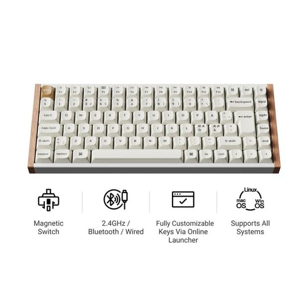 Keychron K2 HE SE Wireless Mechanical Gaming Keyboard, Gateron Double-Rail Magnetic, White / Light Wood