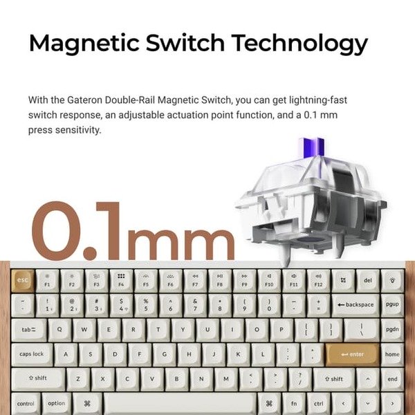 Keychron K2 HE SE Wireless Mechanical Gaming Keyboard, Gateron Double-Rail Magnetic, White / Light Wood