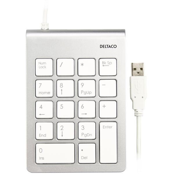 DELTACO ohut numeron&auml;pp&auml;imist&ouml;, riippumaton Num Lock-n&auml;pp&auml;in, USB, 0,8