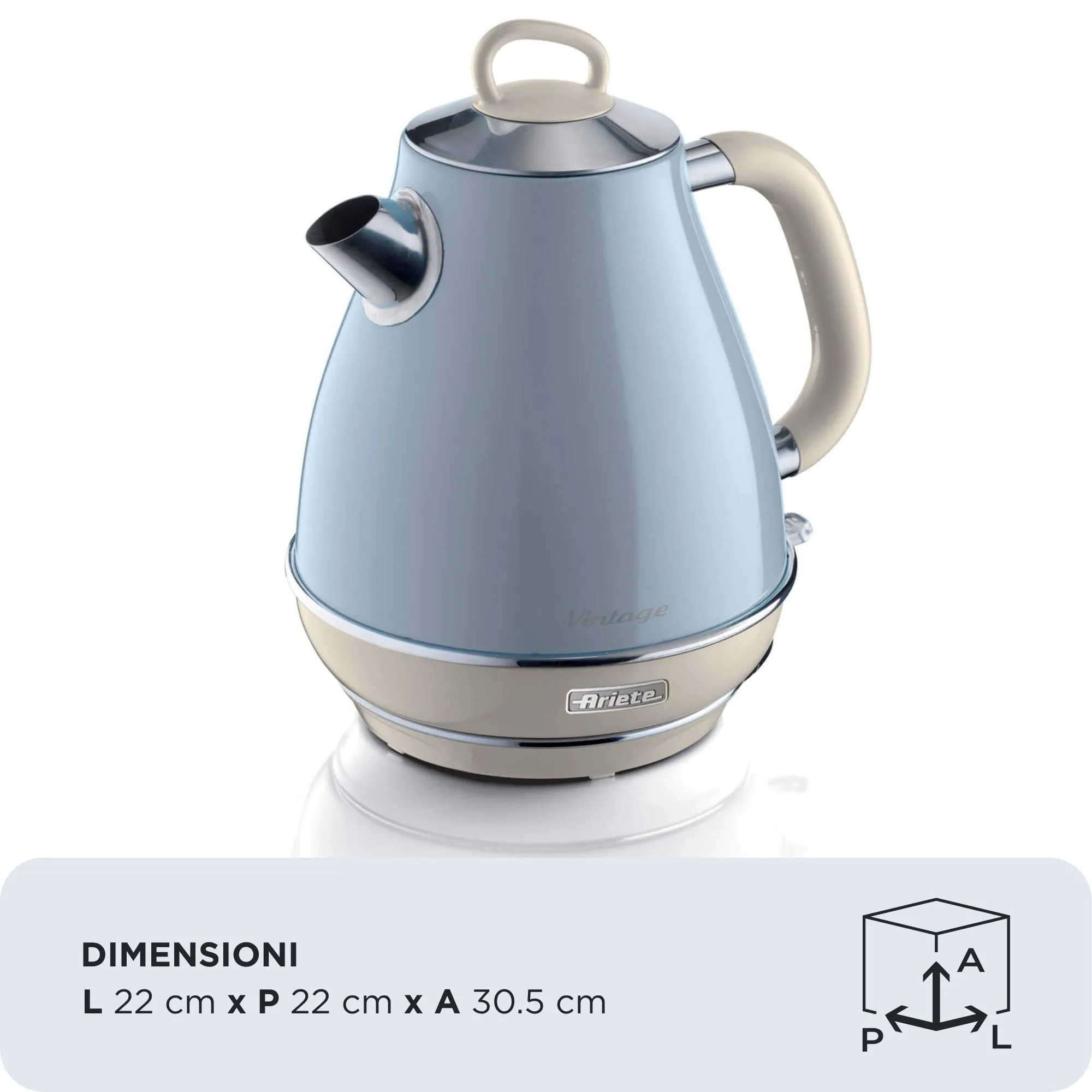 Ariete Vintage kettle, 1.7L, 2000W, Blue