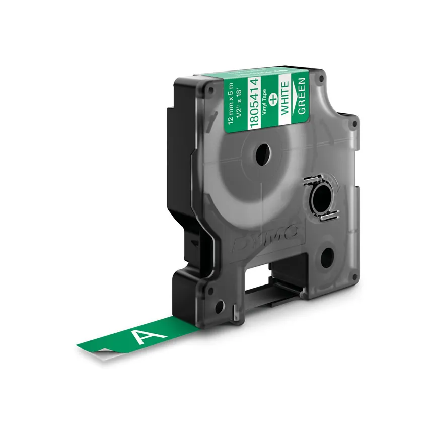DYMO Rhino Professional. vinyltejp, 12mm, vit text p&aring; gr&ouml;n tejp, 5,5