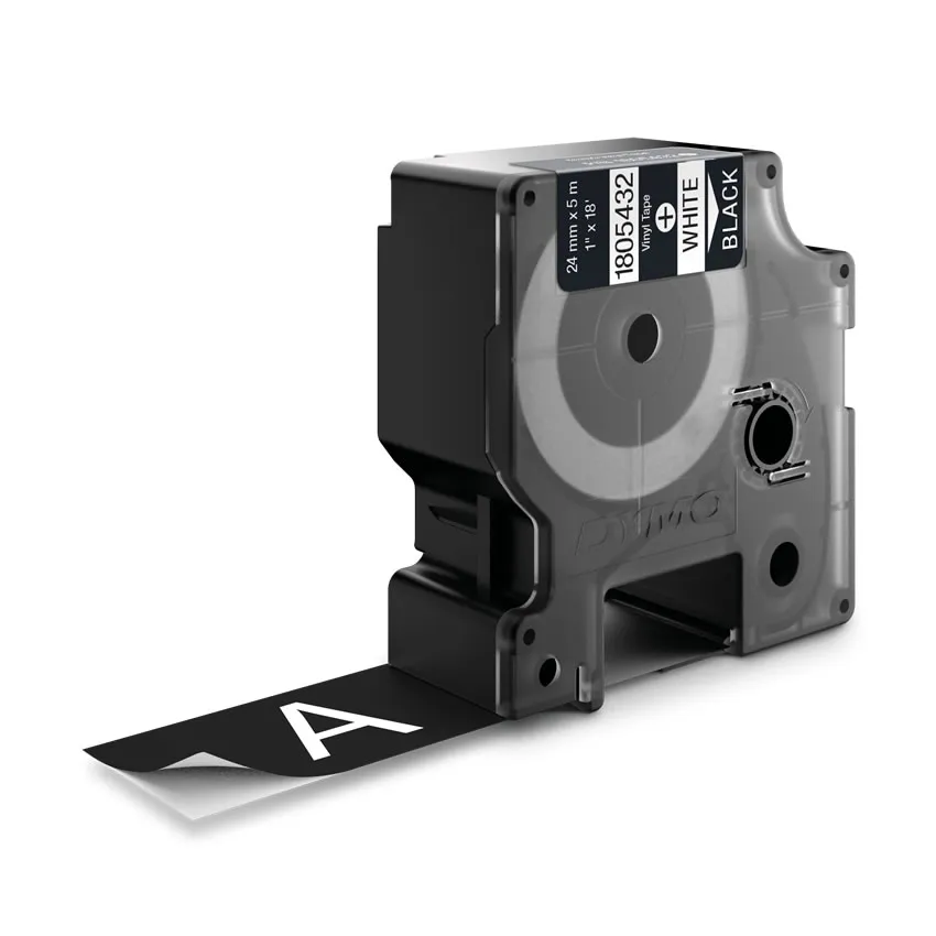 DYMO Rhino Professional, 24mm, m&auml;rkbar vinyltejp, vit text svart tejp