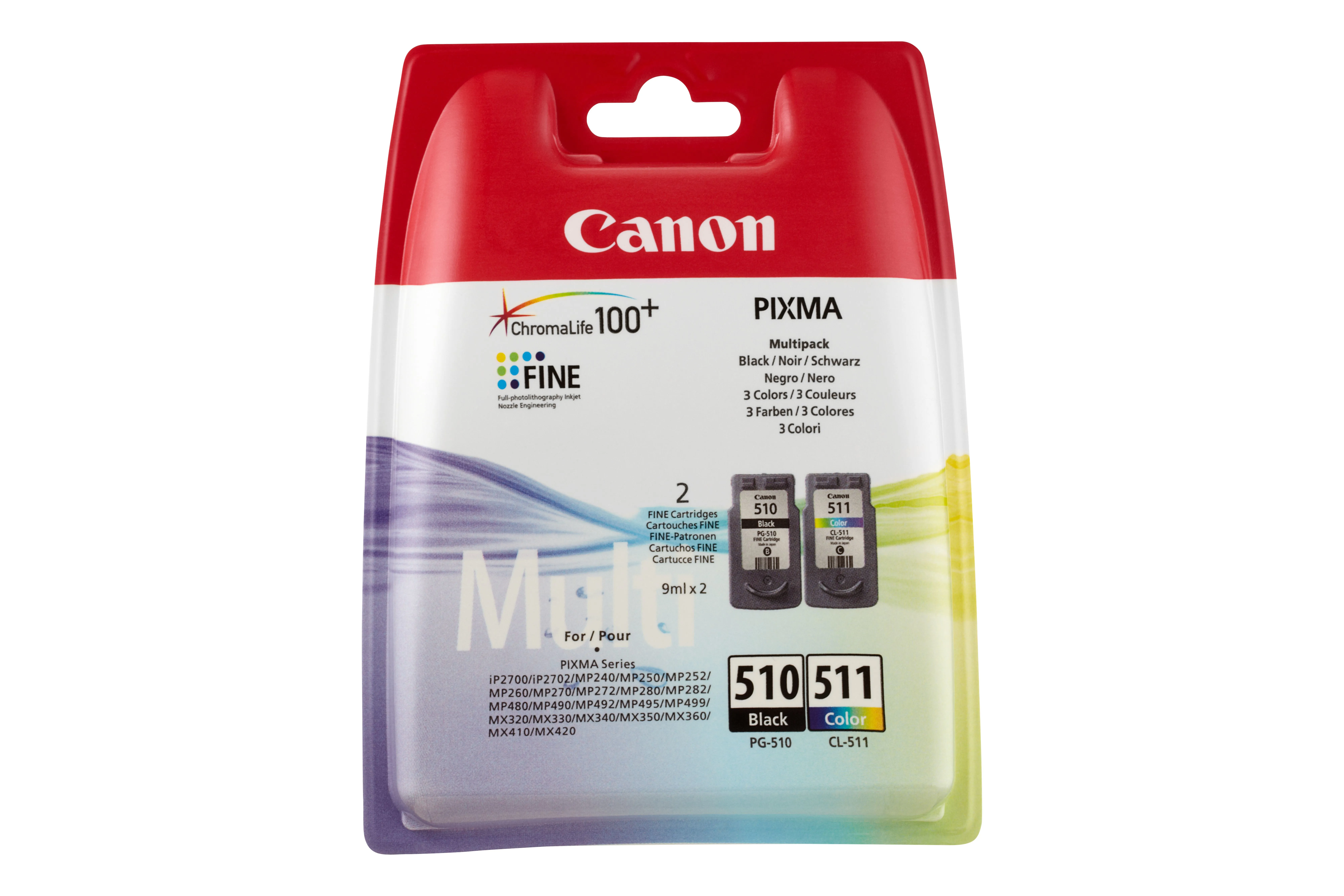 Canon PG-510 / CL-511 Multi pack - 2 pakettia - musta, v&auml;ri (sinivihre&auml;, sinipunainen, keltainen) - alkuper&auml;inen - mustepatruuna malleihin PIXMA MP230, MP237, M