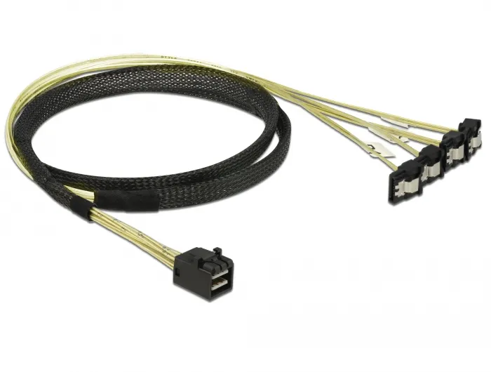 Delock Cable Mini SAS HD SFF-8643 &gt; 4 x SATA 7 Pin angled 1 m