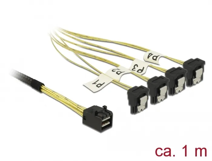 Delock Cable Mini SAS HD SFF-8643 &gt; 4 x SATA 7 Pin angled 1 m