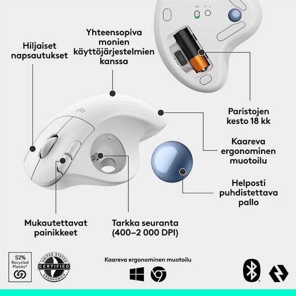 Logitech Ergo M575S Wireless Trackball, Off-White