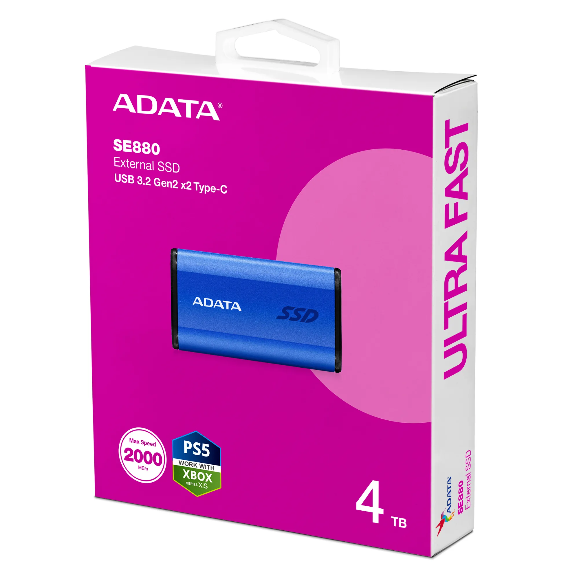 ADATA SE880 4 Tt USB-C -ulkoinen SSD, Sininen