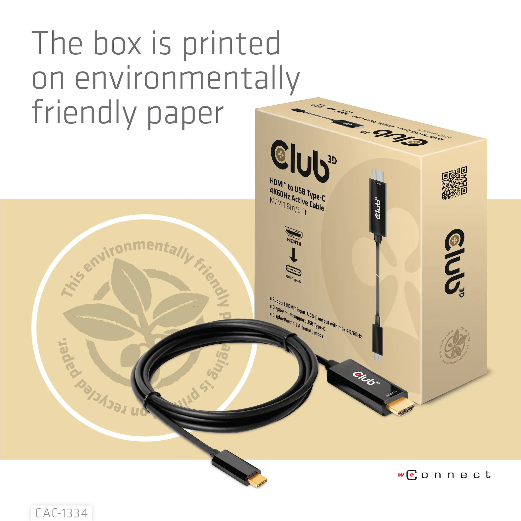 Club 3D 2.0 HDMI - USB-C active - cable, Black, 1.8m