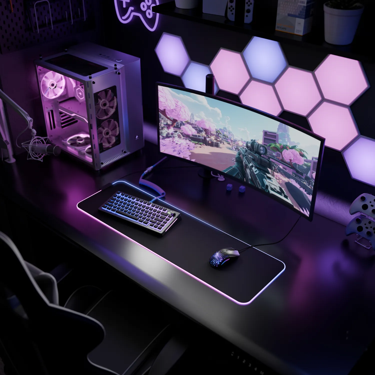 Glorious Pad 2 GLED Large Extended - gaming mousepad, Black, 91x28cm