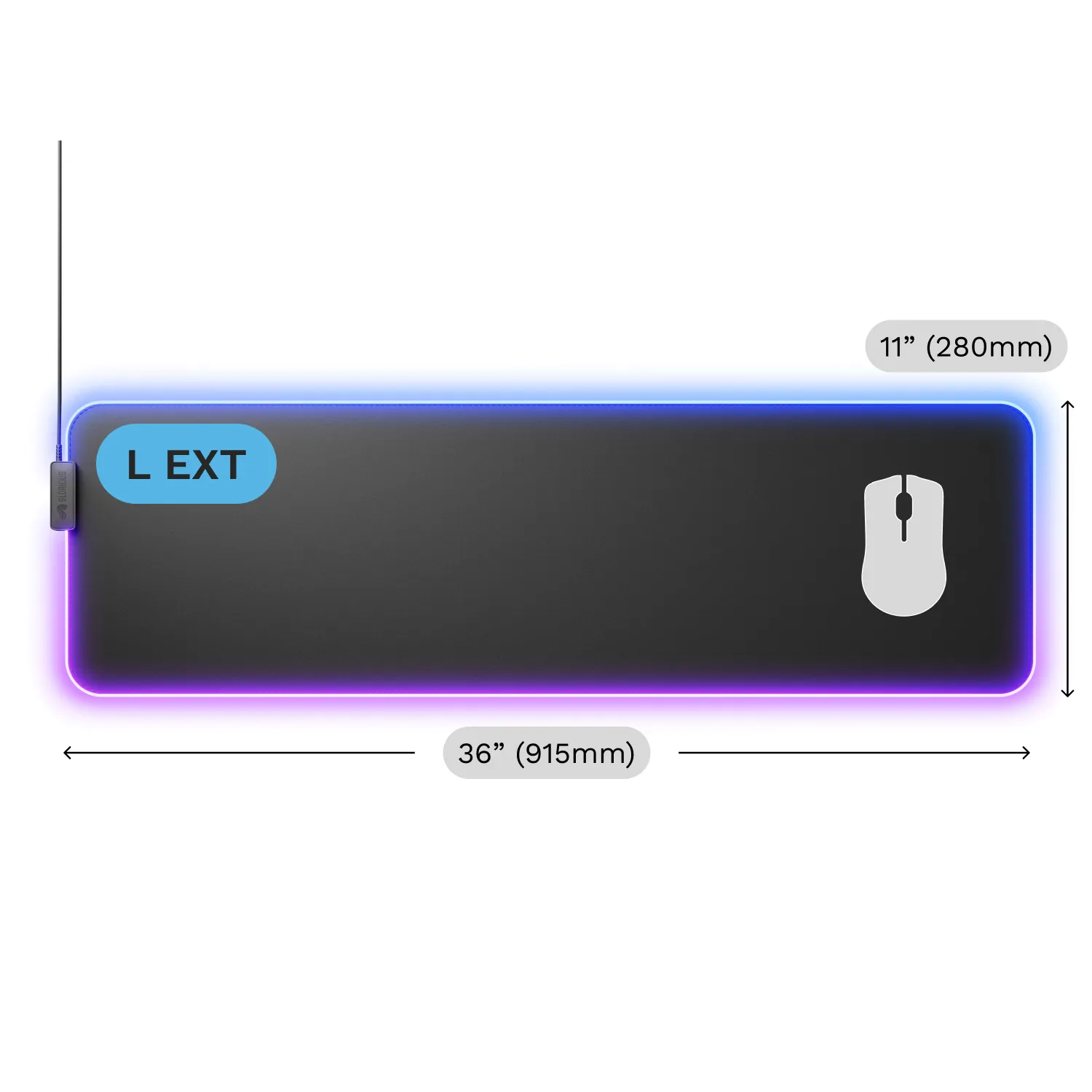 Glorious Pad 2 GLED Large Extended - gaming mousepad, Black, 91x28cm