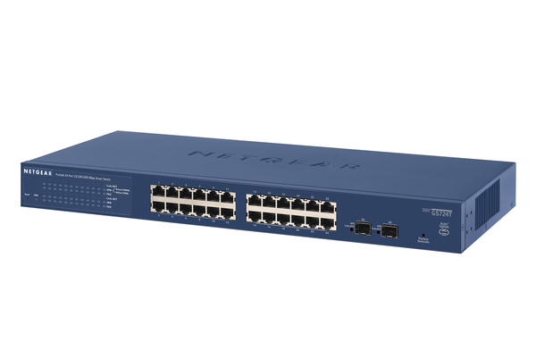 NETGEAR ProSAFE GS724T 24-Port Gigabit Smart Managed Switch - Kytkin - L3 Lite - Hallinnoitu - 24 x 10/100/1000 + 2 x Gigabit SFP - ty&ouml;p&ouml;yt&auml;, r&auml;kkiin asennettav