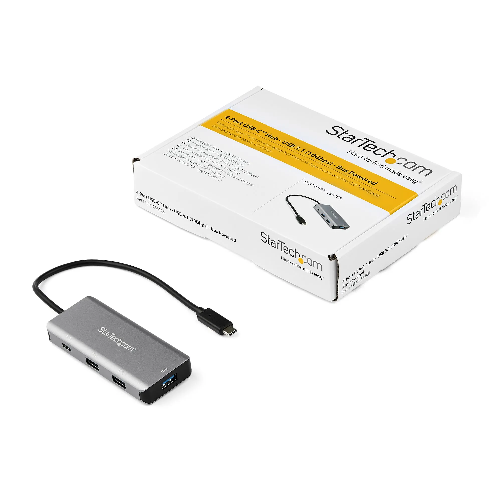 STARTECH.COM 4-Port USB-C Hub - 10Gbps - 3x USB-A & 1x USB-C - 9.8inch Host Cable HB31C3A1CB