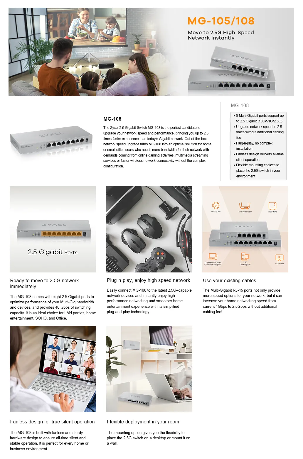 ZyXELMG-108 8 Ports Desktop Unmanaged Switch 2,5G MultiGig